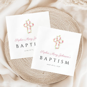 Serviette En Papier Élégant culte croisé rose floral Baptême