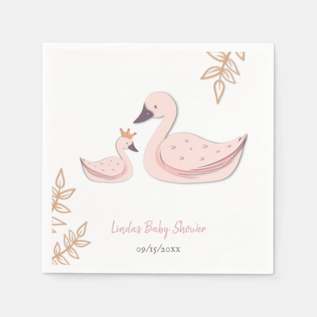 Serviette En Papier Elégant cygne rose avec Baby shower fille Cygnet (Devant)