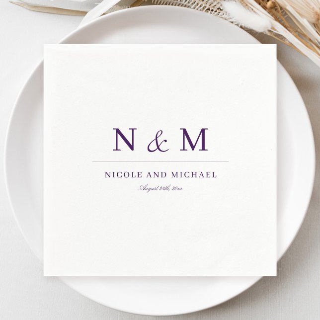 Serviette En Papier Elegant Dark Purple Monogram Initials Wedding (Créateur téléchargé)