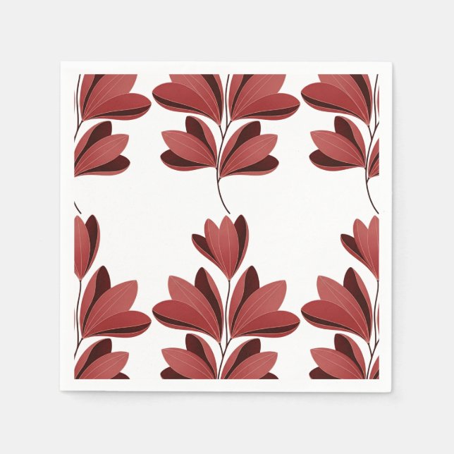 Serviette En Papier Elegant Dark Red Stylized Floral Branch (Devant)