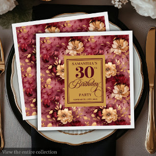 Serviette En Papier Elégant décor Burgundy Blush Or 30e Anniversaire