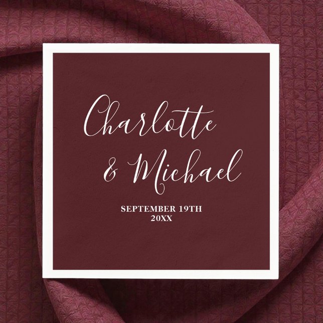 Serviette En Papier Elegant Deep Burgundy Script Minimalist Wedding (Créateur téléchargé)