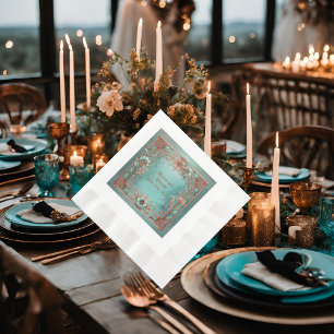 Serviette En Papier Élégant déjeuner en cuivre et turquoise frappé