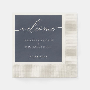 Serviette En Papier Élégant design minimaliste de mariage bleu marine