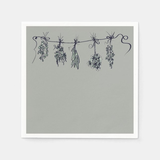 Serviette En Papier Elégant dessin de la ligne de jardin d'herbes (Devant)