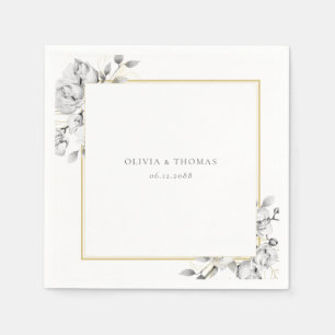 Serviette En Papier Elégant dessin floral cadre or Mariage rustique