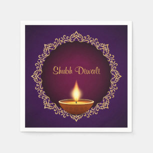 Serviette En Papier Élégant Diwali Diyas violet
