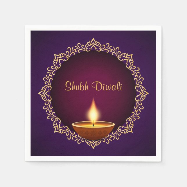 Serviette En Papier Élégant Diwali Diyas violet (Devant)