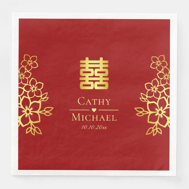 Serviette En Papier Élégant double bonheur chinois mariage floral (Devant)