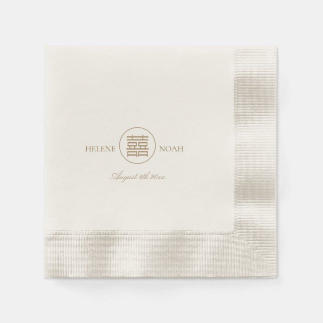 Serviette En Papier Élégant Double Bonheur Moderne Asiatique Mariage O (Devant)