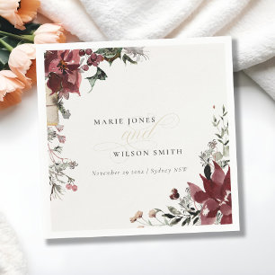 Serviette En Papier Élégant Dusky Chaud Winter Festiage Mariage Foliag