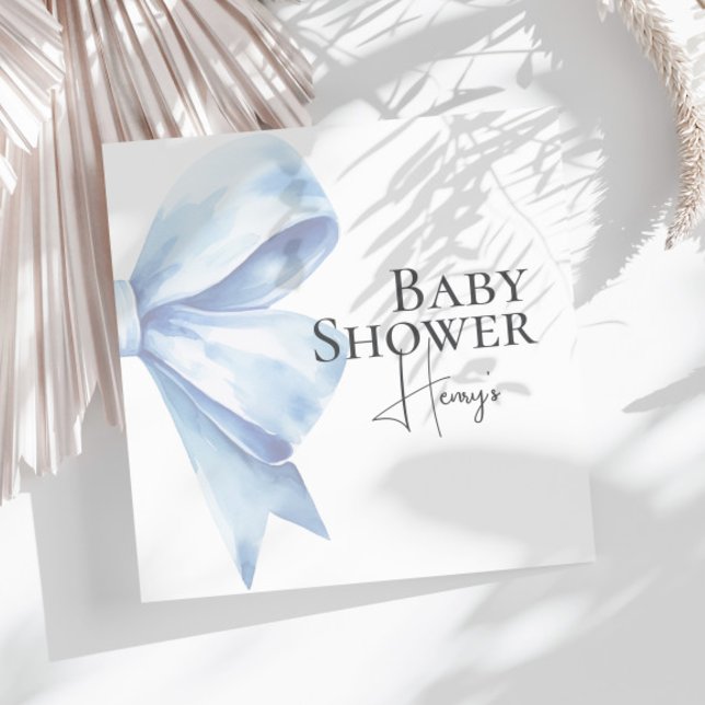 Serviette En Papier Elégant Dusty Blue Bow Aquarelle Baby shower Garço (Créateur téléchargé)