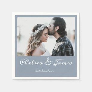 Serviette En Papier Élégant Dusty Blue Calligraphy Mariage photo