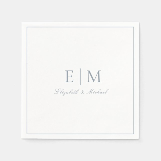 Serviette En Papier Élégant Dusty Blue Classic Script Monogram Mariage (Devant)