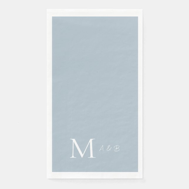 Serviette En Papier Élégant Dusty Blue Monogram Papier Serviettes d'hô (Devant)