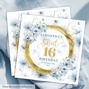Serviette En Papier Élégant Dusty Blue Sweet 16 Gold Parties scintilla