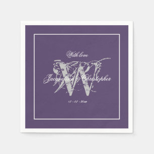 Serviette En Papier Élégant Dusty Purple Monogram Noms Mariage Papier