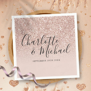 Serviette En Papier Élégant écriture rose or paillettes mariage