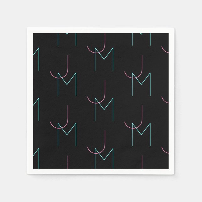 Serviette En Papier Élégant Éditable Deux Initiales Modernes Carrelées (Devant)