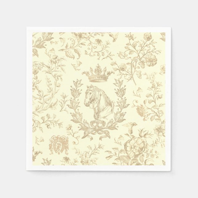 Serviette En Papier Élégant, élégant, crème Beige Equestre, Toile (Devant)