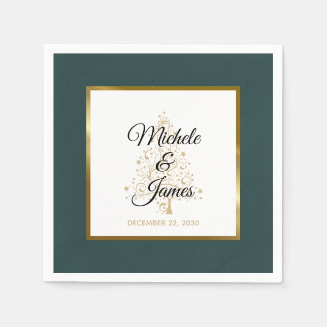 Serviette En Papier Élégant Emerald Green Gold Mariage (Devant)