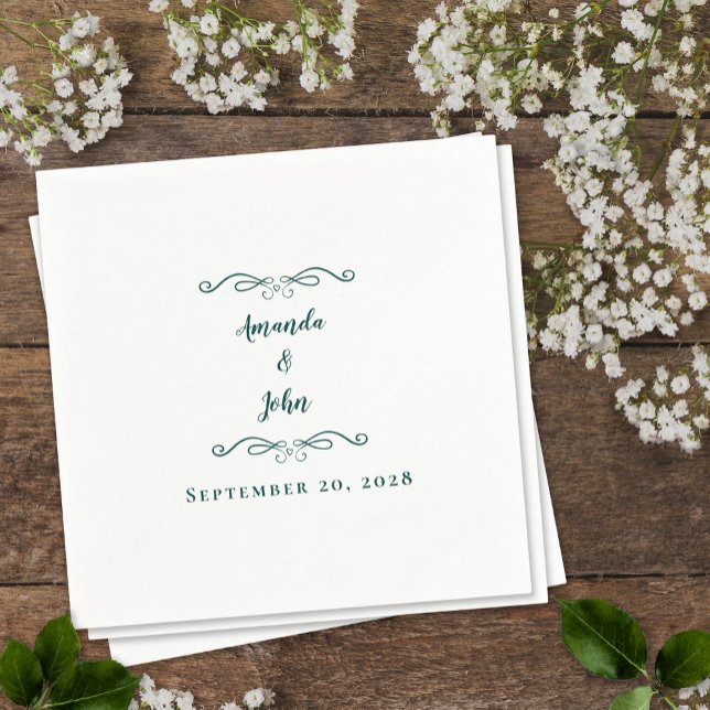 Serviette En Papier Élégant Emerald Green Mariage Noms de réception Da (Créateur téléchargé)