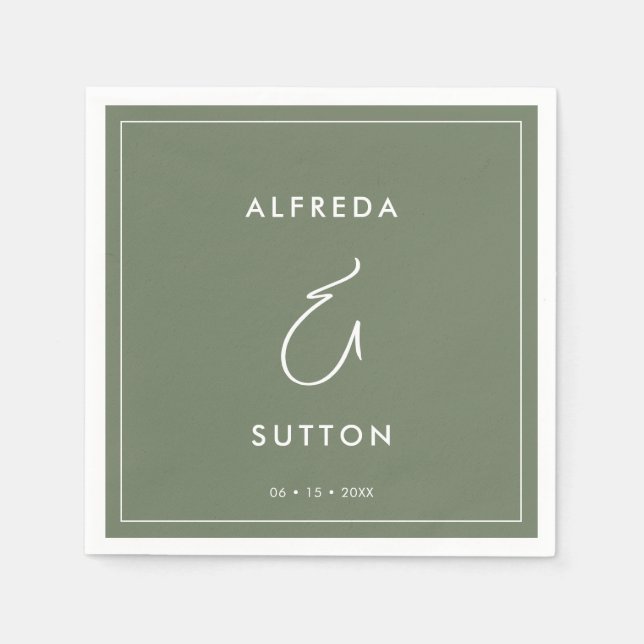 Serviette En Papier Élégant et moderne mariage vert foncé (Devant)