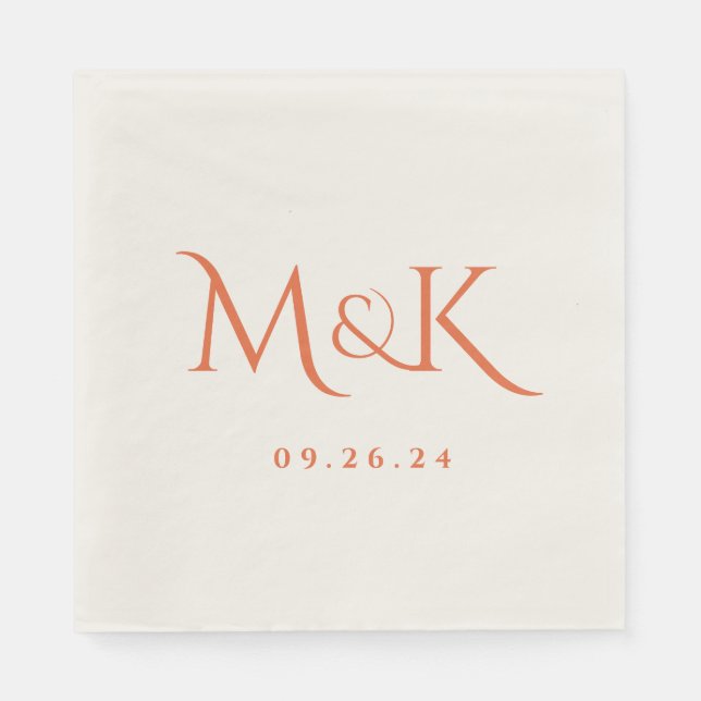 Serviette En Papier Élégant et simple Burnt Orange Mariage Monogramme (Devant)