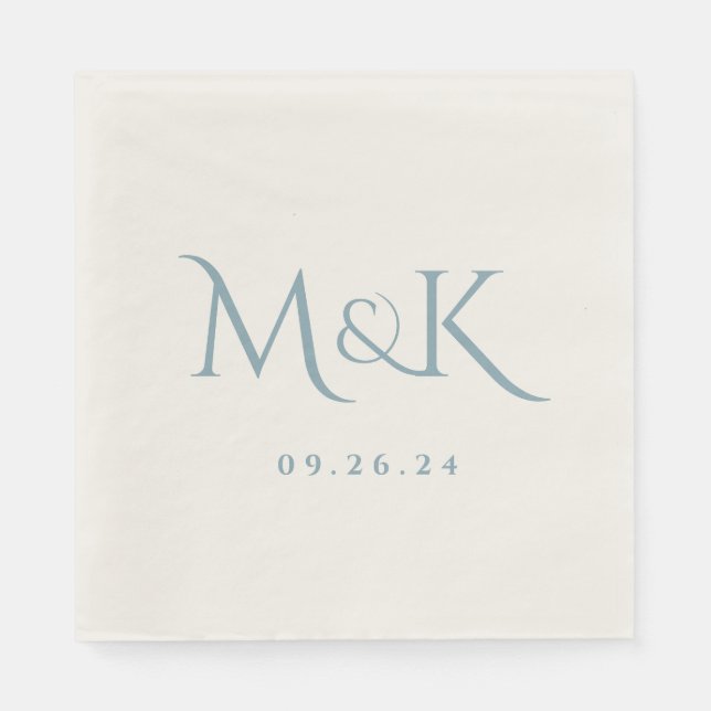 Serviette En Papier Élégant et simple Mariage bleu Dusty (Devant)