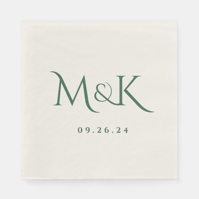 Serviette En Papier Élégant et simple Monogramme Mariage Emerald Green (Devant)