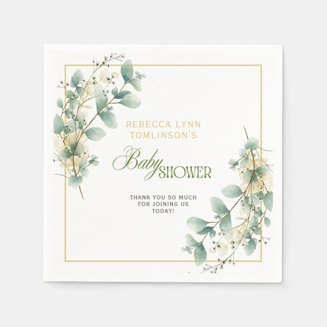 Serviette En Papier Elégant Eucalyptus Baby shower neutre genre (Devant)