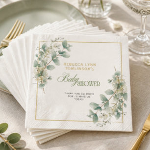 Serviette En Papier Elégant Eucalyptus Baby shower neutre genre