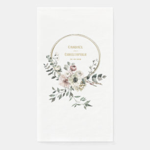 Serviette En Papier Elégant Eucalyptus Blush Blanc Floral Or Frame