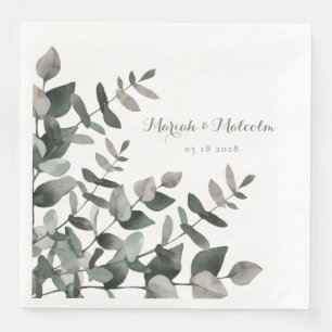 Serviette En Papier Elégant Eucalyptus Bouquet Mariage papier Din
