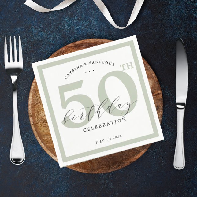 Serviette En Papier Elégant Eucalyptus Green 50e Anniversaire de fête  (Créateur téléchargé)