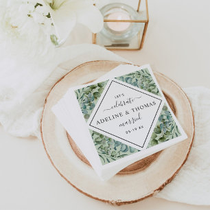 Serviette En Papier Elégant Eucalyptus Mariage de verdure géométrique