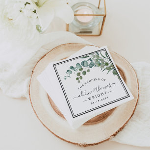 Serviette En Papier Élégant Eucalyptus Mariage Monogramme