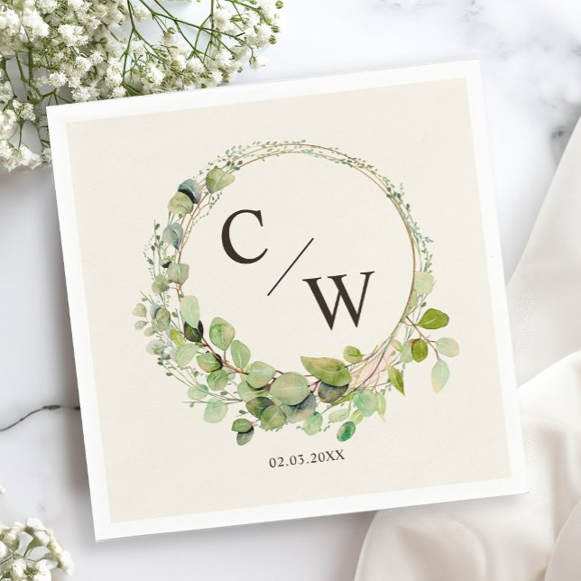 Serviette En Papier Élégant Eucalyptus Monogramme moderne (Créateur téléchargé)