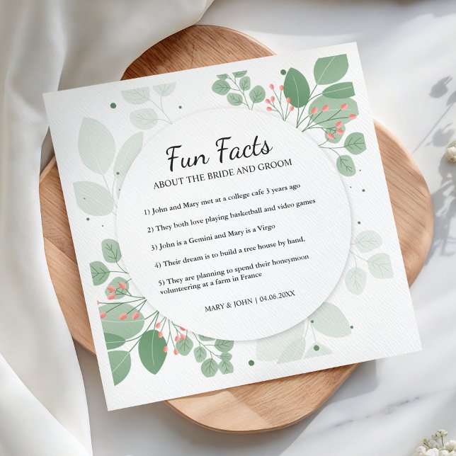 Serviette En Papier Elégant Eucalyptus Verdure Fun Faits Mariage (Créateur téléchargé)