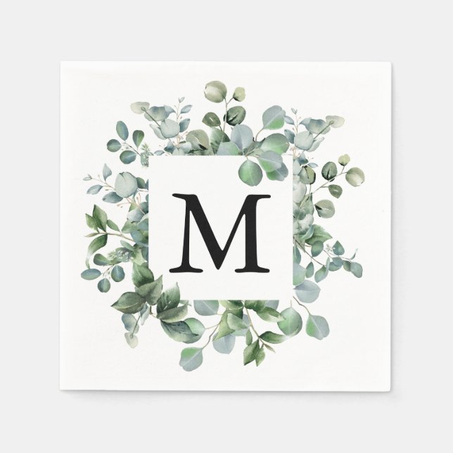 Serviette En Papier Elégant Eucalyptus Vert papier Mariage (Devant)