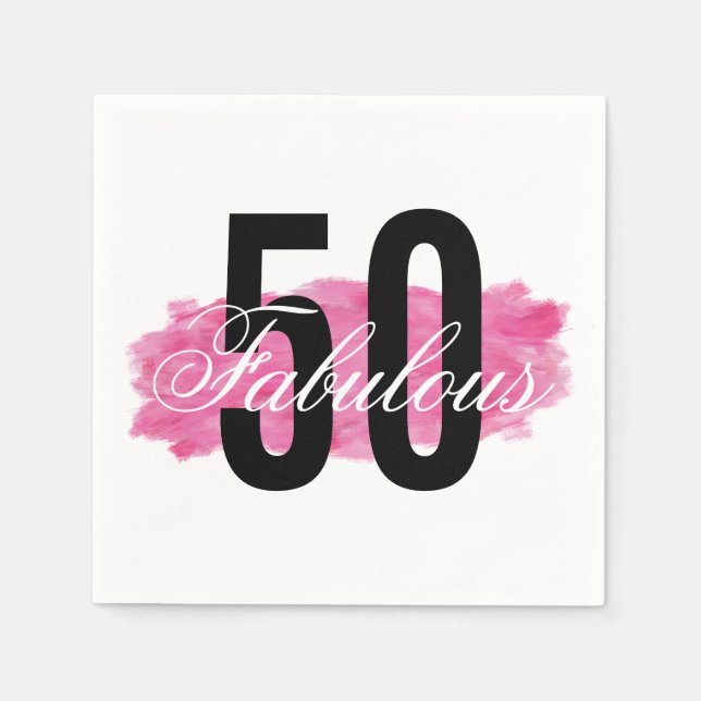 Serviette En Papier Elégant Fabulous 50 Rose Aquarelle Anniversaire (Devant)