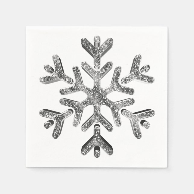 Serviette En Papier Élégant Faux Diamants Argent Snowflake Noël (Devant)