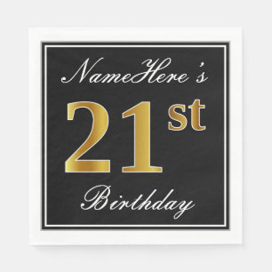 Serviette En Papier Elégant, Faux Gold 21e anniversaire + Nom personna