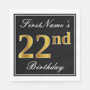 Serviette En Papier Elégant, Faux Gold 22e anniversaire + Nom personna
