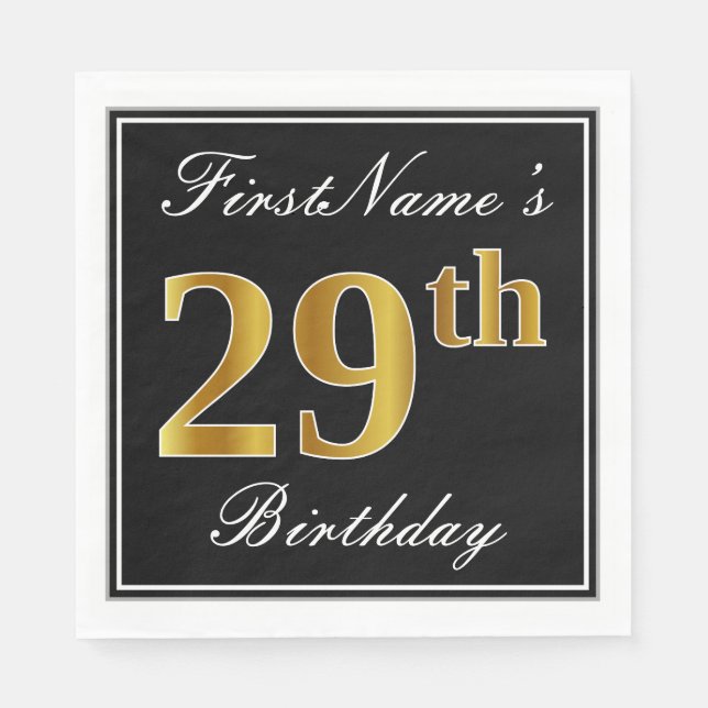 Serviette En Papier Elégant, Faux Gold 29e anniversaire + Nom personna (Devant)