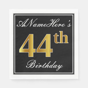 Serviette En Papier Elégant, Faux Gold 44e anniversaire + Nom personna