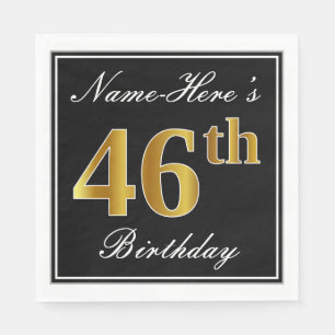 Serviette En Papier Elégant, Faux Gold 46e anniversaire + Nom personna