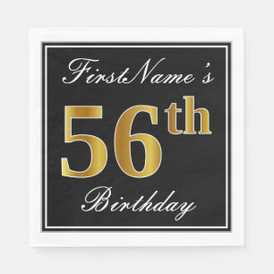 Serviette En Papier Elégant, Faux Gold 56e anniversaire + Nom personna