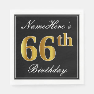 Serviette En Papier Elégant, Faux Gold 66e anniversaire + Nom personna