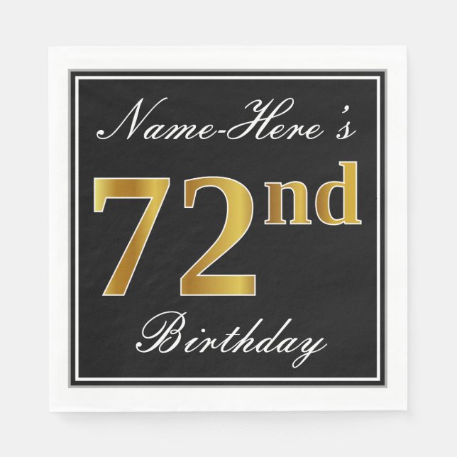 Serviette En Papier Elégant, Faux Gold 72e anniversaire + Nom personna (Devant)